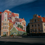Na muralu dawna Śródka - kamienice.
