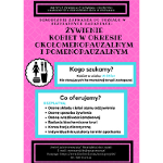 Plakat. Infomacja o projekcie na różowym tle.
