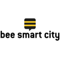 Logo firmy bee smart city, czarno żółte litery.
