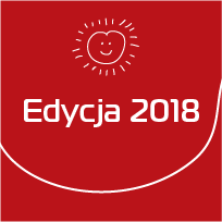 Napis o treści edycja 2018 i rysunek uśmiechniętego słoneczka.