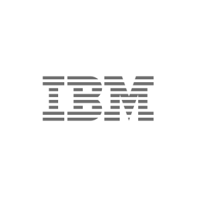 Logo IBM, czarne litery na białym tle.