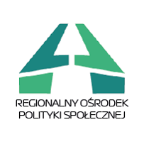 Logo Regionalnego Ośrodka Polityki Społecznej ze stylizowanych zielonych figur geometrycznych.