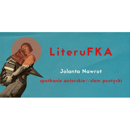 Baner: kobieta niesie strtę książek