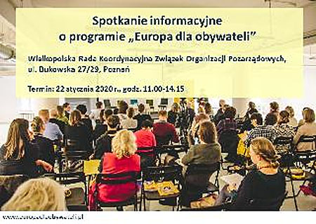 Baner wydarzenia: na górze tekst, na dole uczestnicy spotkania siedzą w sali konferencyjnej.