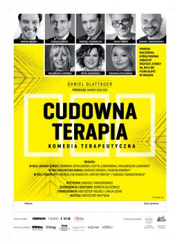 Zdjęcia aktorów występujących w spektaklu i nazwa wydarzenia.
