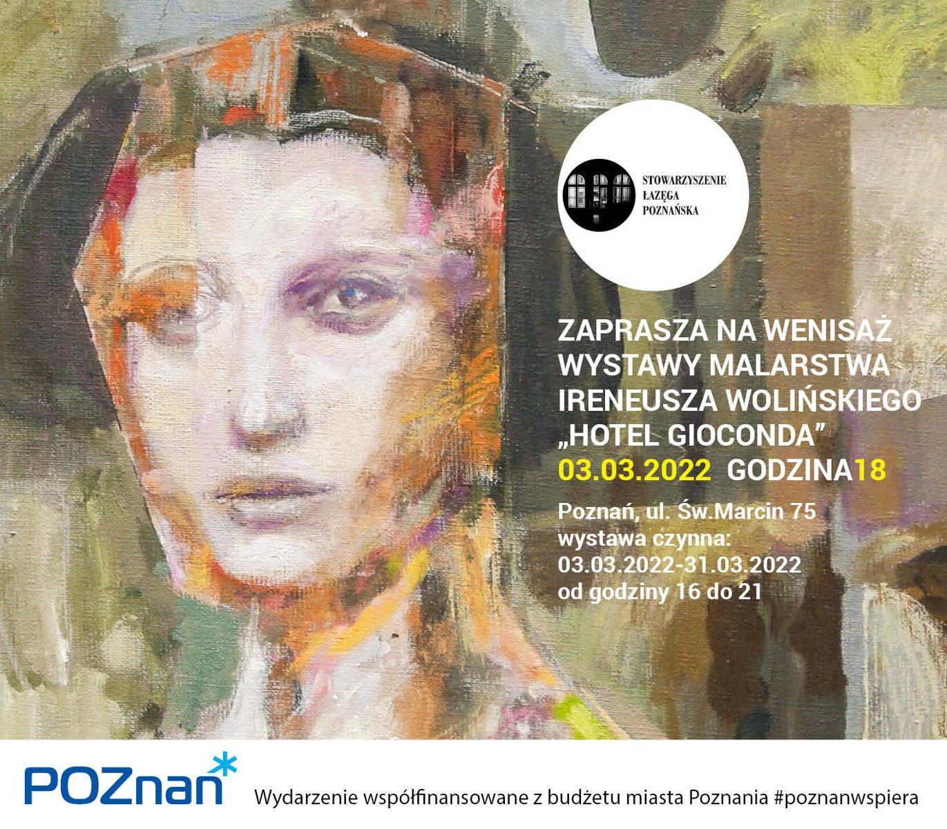 Jedna z prac artysty oraz informacje o nazwie wystawy i jej terminie.