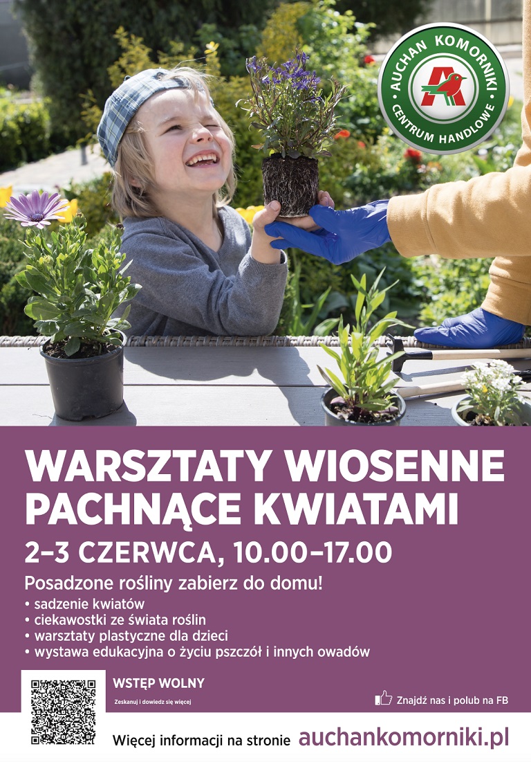 Baner promujący wydarzenie. Nazwa wydarzenia i data. Zdjęcie radosnego dziecka sadzącego roślinkę.