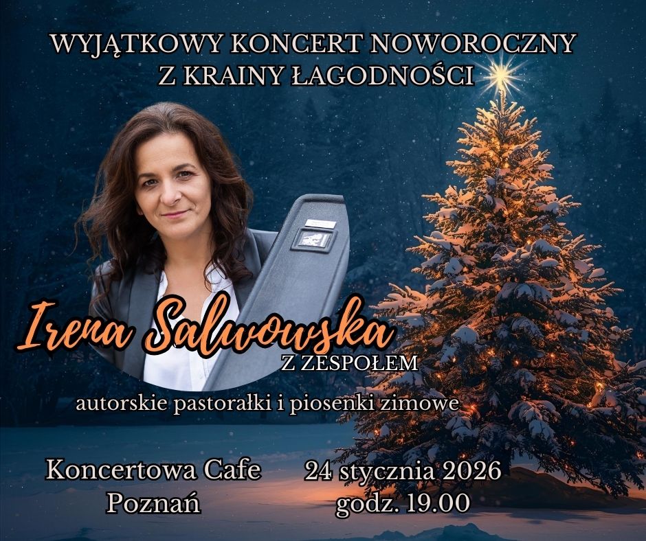 Baner promujący wydarzenie. Nazwa wydarzeania i zdjęcie osoby artystycznej.
