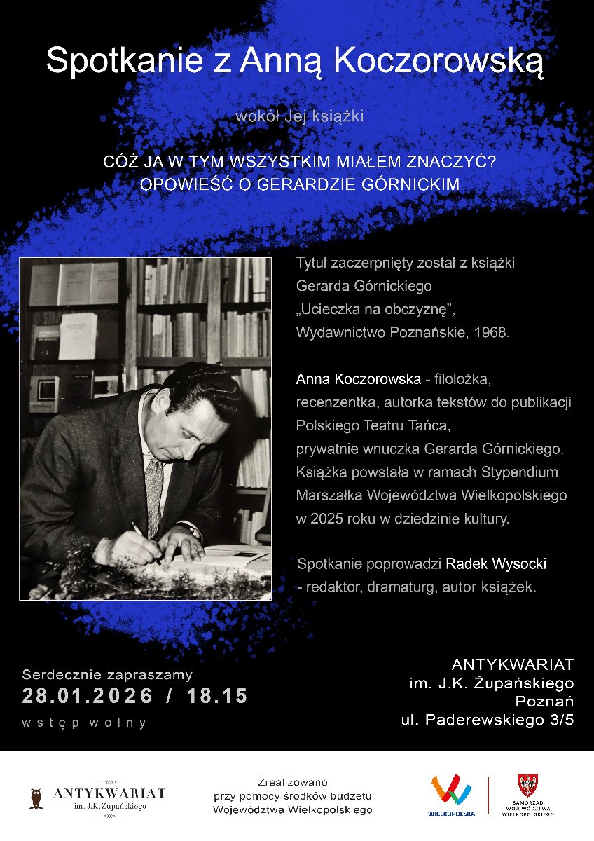 Baner promujący wydarzenie. Nazwa wydarzeania i zdjęcie osoby pisarskiej.