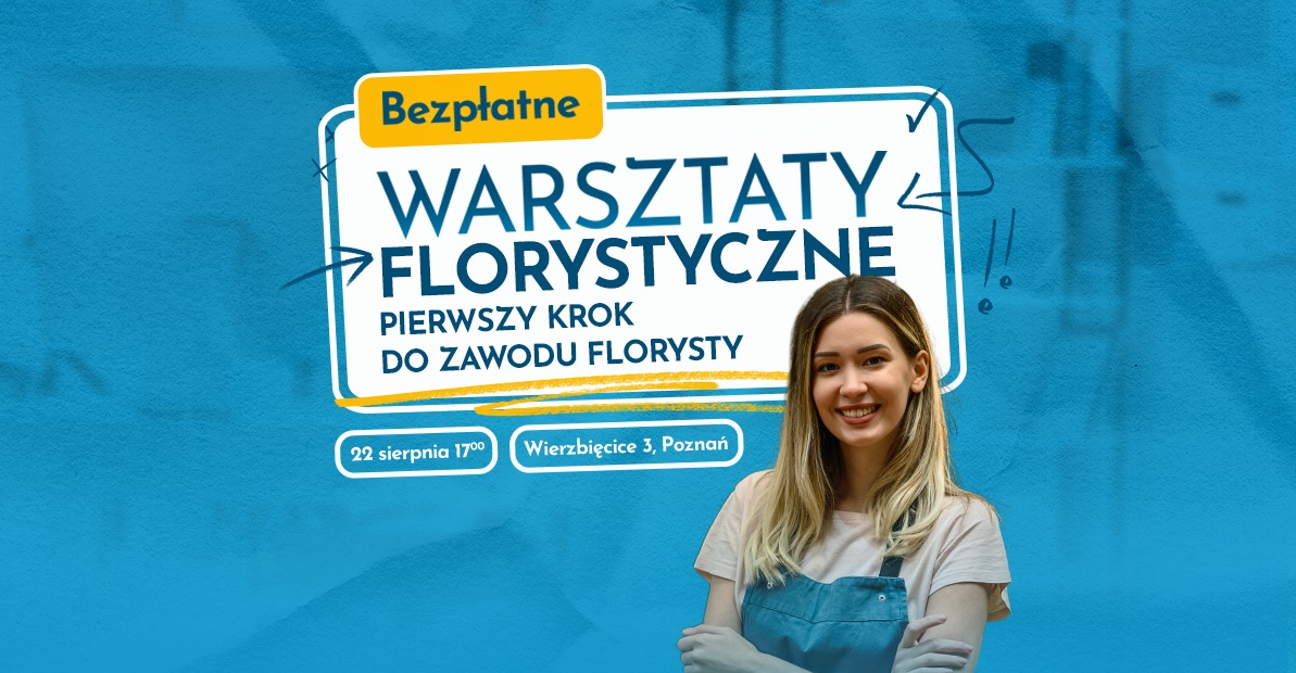 Uśmiechnięta dziewczyna w fartuchu na niebieskim tle. Informacje z plakatu w treści artykułu.