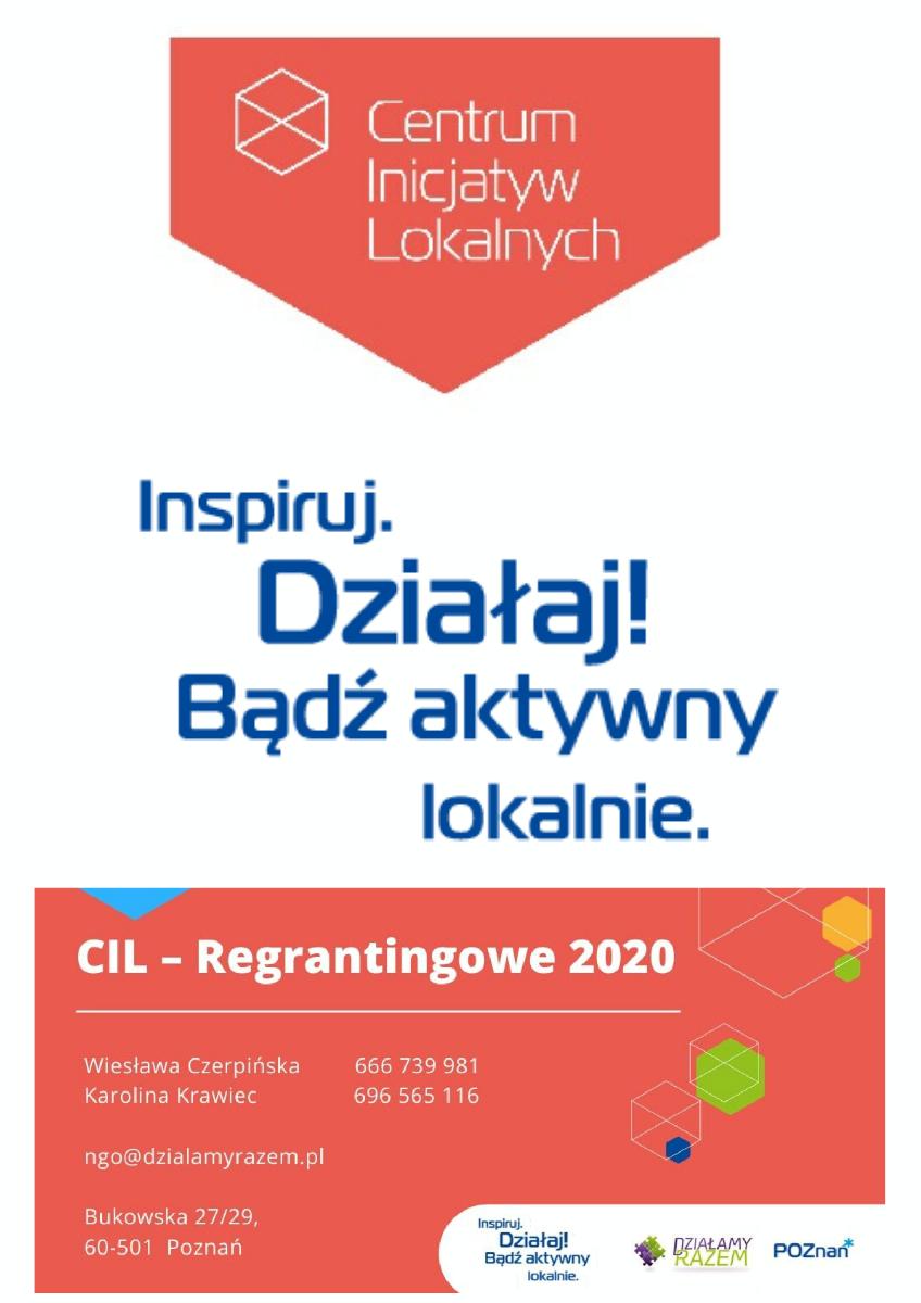 CIL Regrantingowy - plakat z danymi kontaktowymi i logo programu