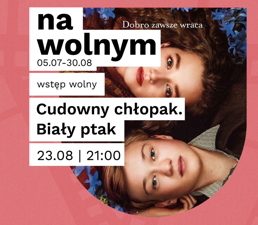 Baner, kadr fimu, zdjęcia twarzy aktorów, napisy informujące o wydarzeniu