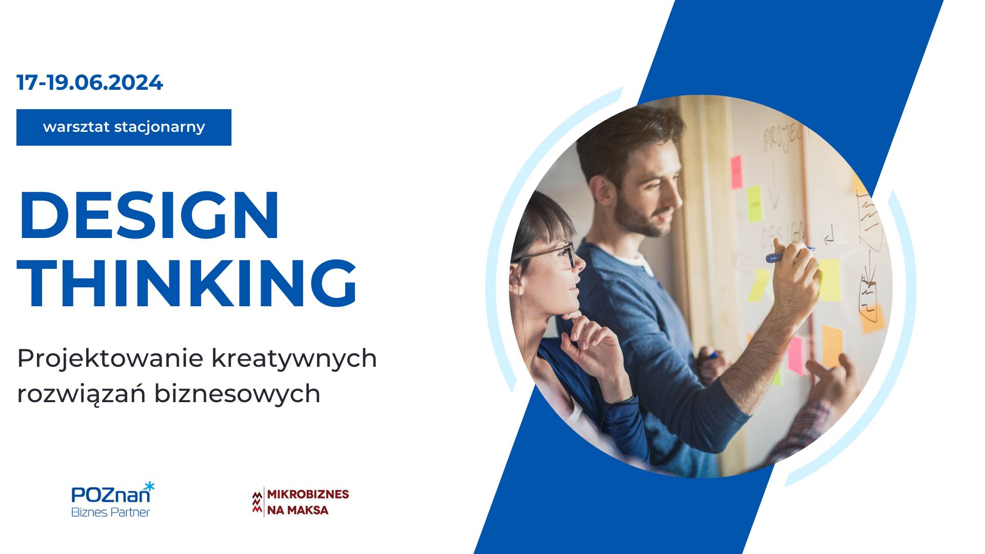 Grafika Promocyjna informująca o szkoleniu pt. Design Thinking -projektowanie kreatywnych rozwiązań biznesowych.