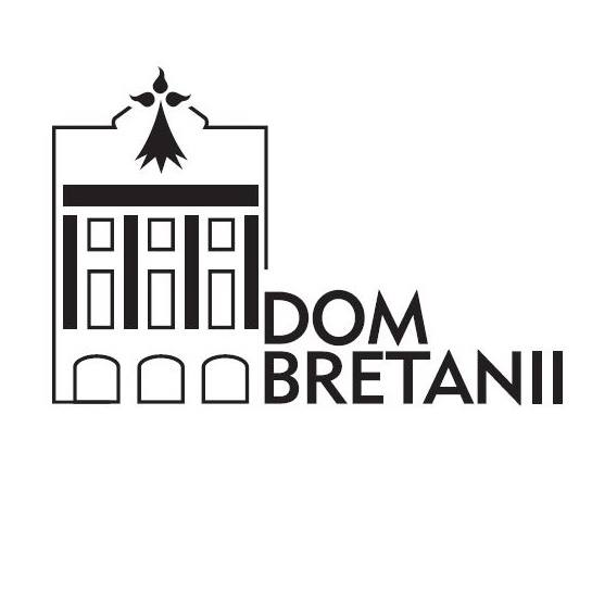 Czarno-biały szkic domu z napisem Dom Bretanii.