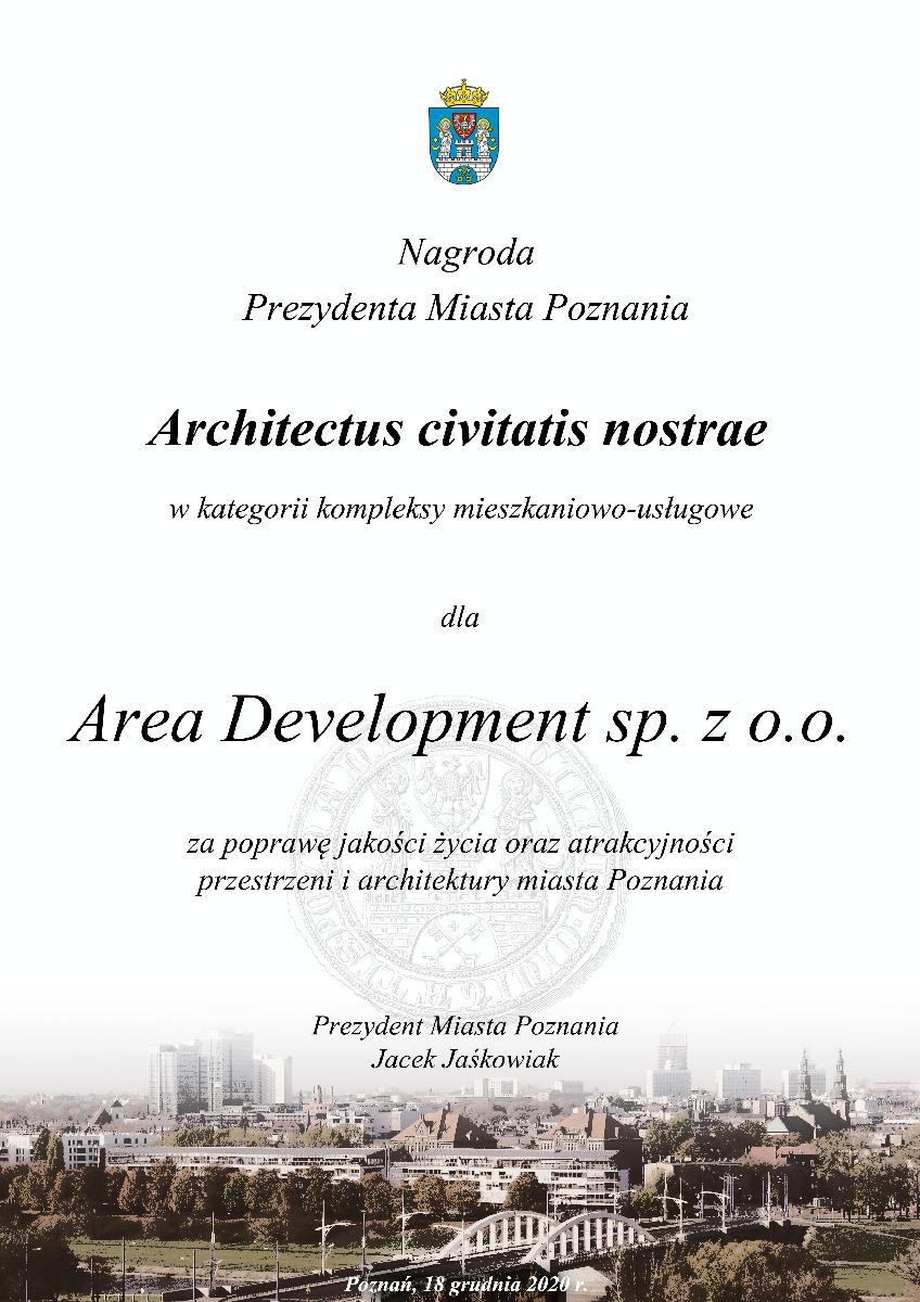 zdjęcie dyplomu dla spólki Area Development