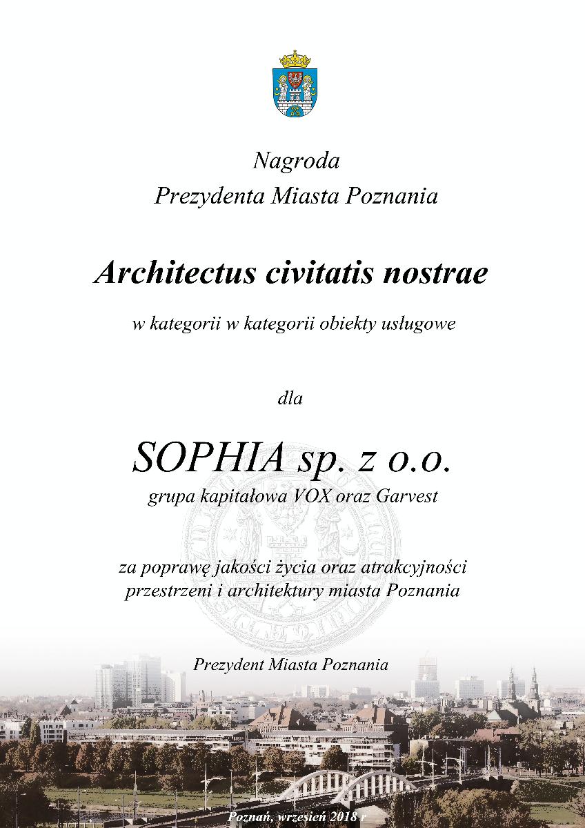 Dyplom dla spółki Sophia