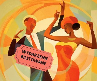 Malunek przypominający dwie sywletki - kobiety i mężczny, które tańczą. Kobieta jest ubrana w pomarańczowo-żółtą sukienkę i pomarańczowy beret. Mężczyzna ma blond irokeza i jest ubrany w zielony garnitur z pomarańczowym krawatem.