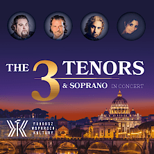Na grafice zdjęcia twarzy wykonawców i napis the 3 tenors.