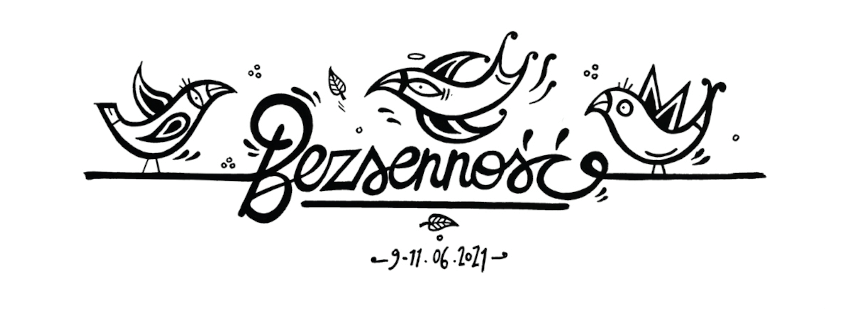 Na grafice napis bezsenność. Nad napisem rysunek czarnego ptaka.