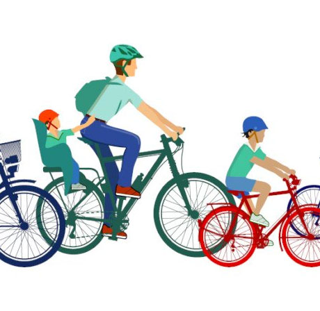 Rodzina na rowerach.