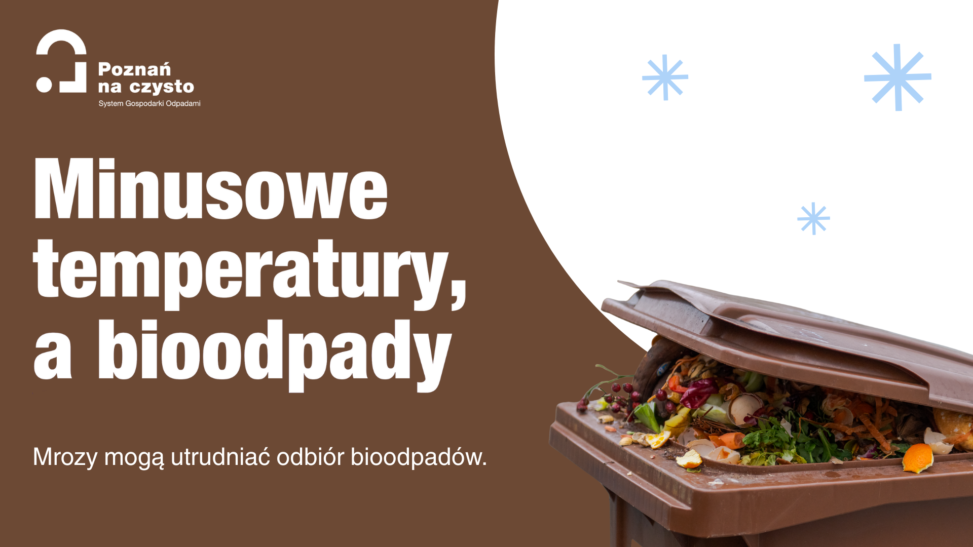 Grafika ilustruje możliwe utrudnienia podczas odbioru bioodpadów ze względu na przymarzanie frakcji do pojemników