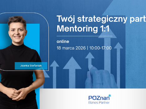 Grafika promocyjna konsultacji doradczych.Na zdjęciu prowadząca Joanka Stefaniak. W tle strzałki pokazujące rozwój.