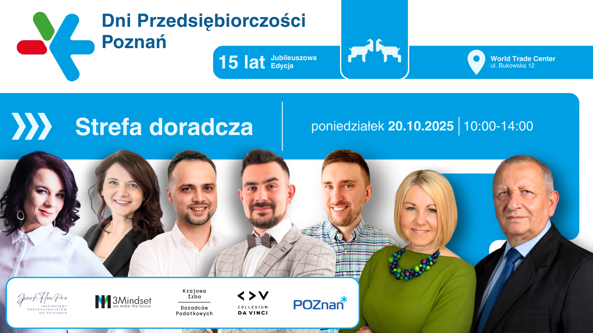 Grafika promocyjna Strefy Doradczej podczas 1. dnia Dni Przedsiębiorczości Poznań