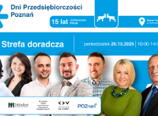 Grafika promocyjna Strefy Doradczej podczas 1. dnia Dni Przedsiębiorczości Poznań