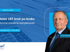 Grafika promocyjna szkolenia. Na zdjęciu prowadzący w czarnym garniturze