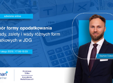 Grafika promocyjna szkolenia. W tle kalkulator i napis TAX