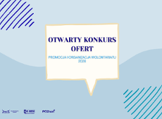 grafika przedstawia dymek dialogu z wypisaną informacją o obszarze konkursu, znajduje się na błękitnym tle, w lewym dolnym rogu logotypu: Pozarządowy Poznań, Pomocni oraz Poznań