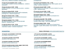 Grafika przedstawia kalendarium bezpłatnych szkoleń, konferencji, warsztatów i doradztwa biznesowego na styczeń 2026 roku w Poznaniu, przygotowane przez Poznań Biznes Partner, Zaułek Rzemiosła i Plus Jeden. Tło grafiki zdobią jesienne liście w odcieniach żółci, pomarańczu i brązu.