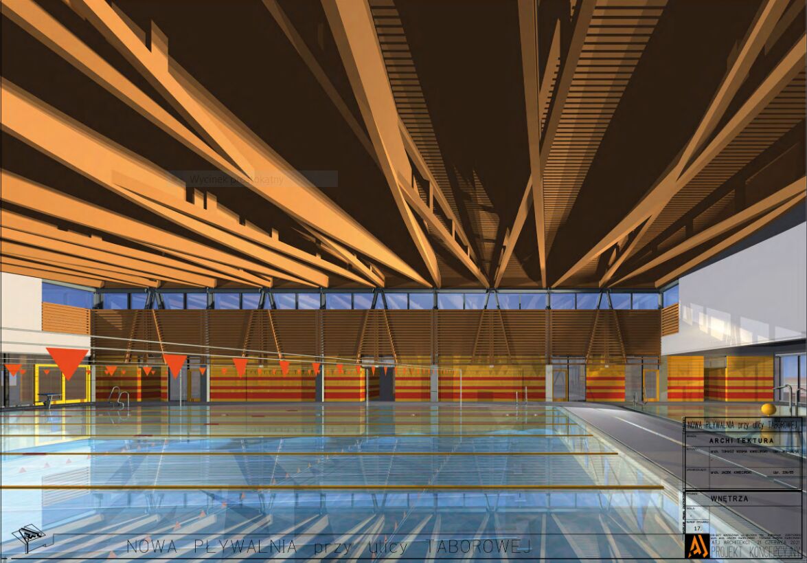 Grafika przedstawia koncepcję wnętrza basenu