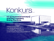 Grafika przedstawia rysunek Bramy Poznania oraz informacje o konkursie na nową ekspozycję.
