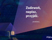 Grafika: rysunek domu z napisem: zadzwoń, napisz, przyjdź. Jesteśmy