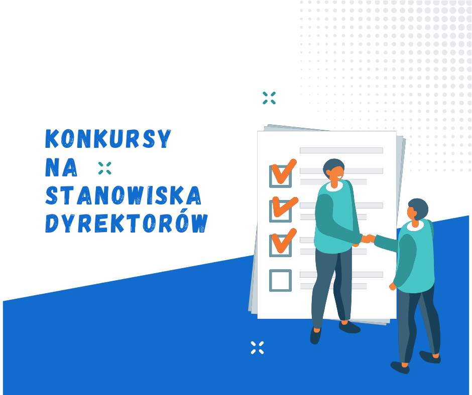 Grafika z napisem Konkursy na stanowiska dyrektorów