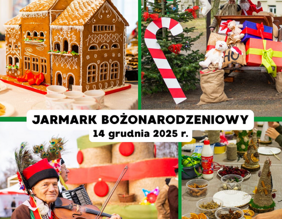 Kolaż zdjęć z bożonarodzeniowego jarmaku w Muzeum w Szreniawie.