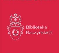 Na czerwonym tle białe logo Biblioteki Raczyńskich wraz z nazwą.