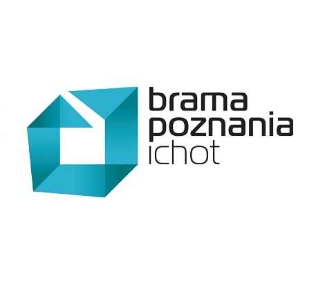 Błękitne logo i nazwa "brama poznania ichot".