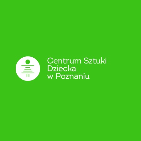 Zarys postaci dziewczynki z poziomych i pionowych kresek i koła. Obok napis: Centrum Sztuki Dziecka w Poznaniu.