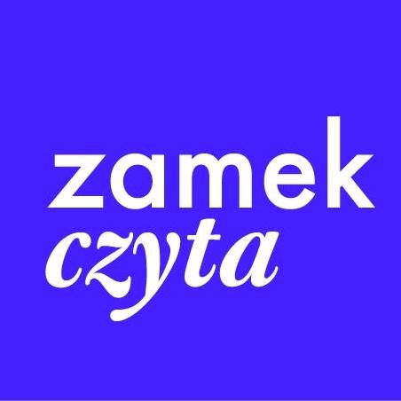 Na niebieskim tle napis "Zamek czyta".