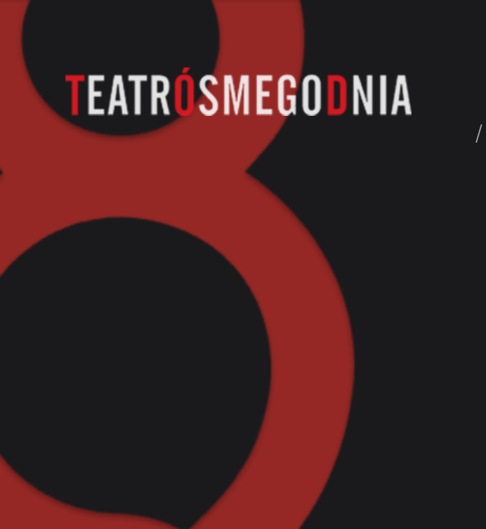 logotyp Teatru Ósmego Dnia: na czarnym tle czerwona ósemka, w górnej części napis Teatr Ósmego Dnia