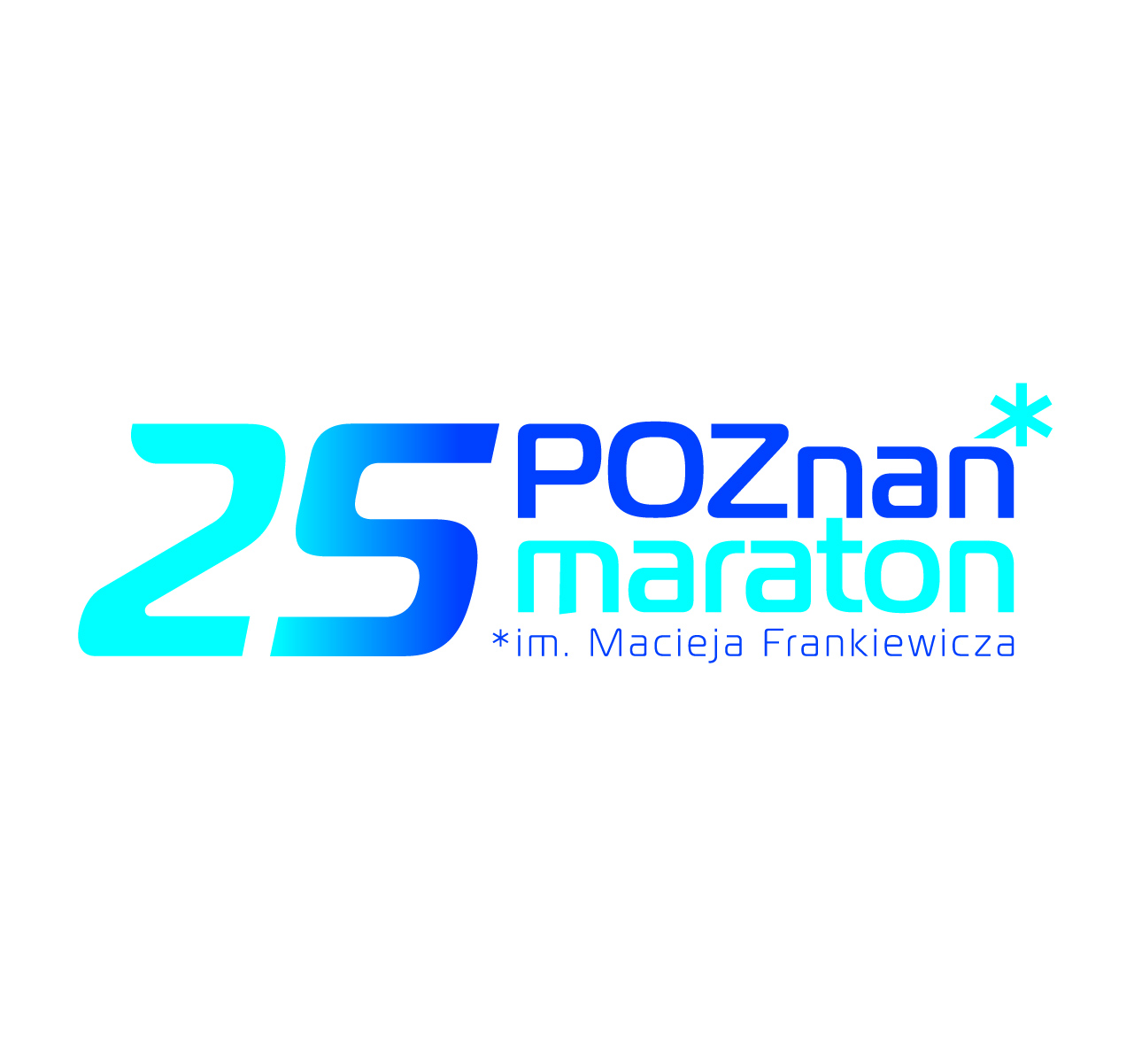 Logotyp 25. Poznań Maratonu im. Macieja Frankiewicza - niebiesko-granatowa nazwa biegu