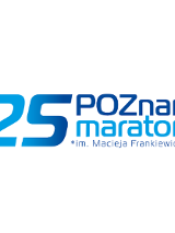 Logotyp 25. Poznań Maratonu im. Macieja Frankiewicza - niebiesko-granatowa nazwa biegu
