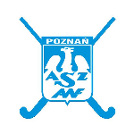 Logotyp AZS AWF Poznań - w środku niebieskie symbole AZS oraz AWF na tle białego orła. Reszta herbu w niebieskich barwach, a na górze biały napis Poznań. Na herbie skrzyżowane są 2 niebieskie kije