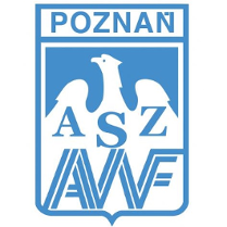 Logotyp AZS AWF Poznań - biały orzeł na niebieskim tle, a w nim niebieski napis AZS AWF