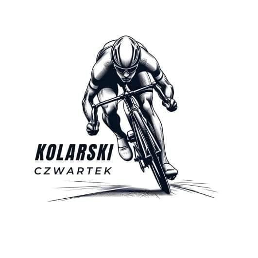 Logotyp Kolarskich Czwartków - czarno-biała sylwetka jadącego kolarza, a z boku nazwa zawodów
