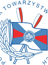 Logotyp Polskiego Związku Towarzystw Wioślarskich - flaga w kolorze biało-niebiesko-czerwonym, a w środku biała nazwa PZTW na niebieskim, opleciona wieńcem laurowym. Wokół flagi widać gałązkę oliwną, dwa biało-czerwone wiosła, a także granatową nazwę związku