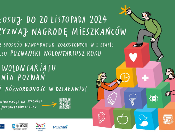 Na grafice rysunek ludzi układających sześciany, obok najważniejsze informacje o konkursie