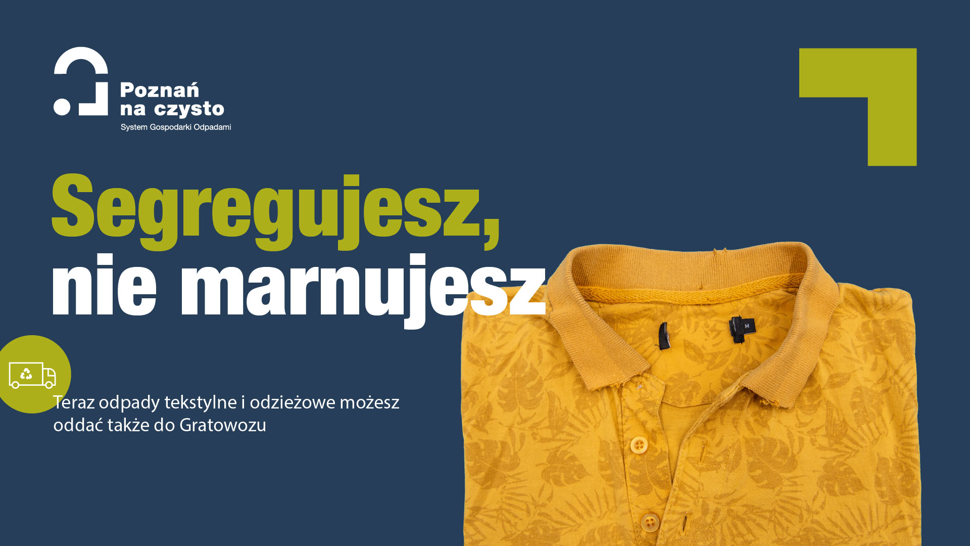 Obraz przedstawia Gratowóz, czyli samochód typu dostawczak, odbierający od mieszkańców odpady problematyczne, w tym tekstylne i odzieżowe